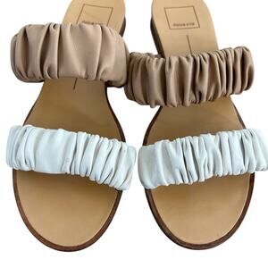 Dolce Vita Women's Ruched Tan and White Slide Sandals
